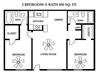 2 Bed 2 Bath 850 square feet floor plan